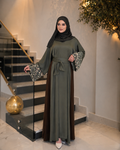 Olive Kuwaiti Crinkle Habr Abaya with Beaded Cuffs