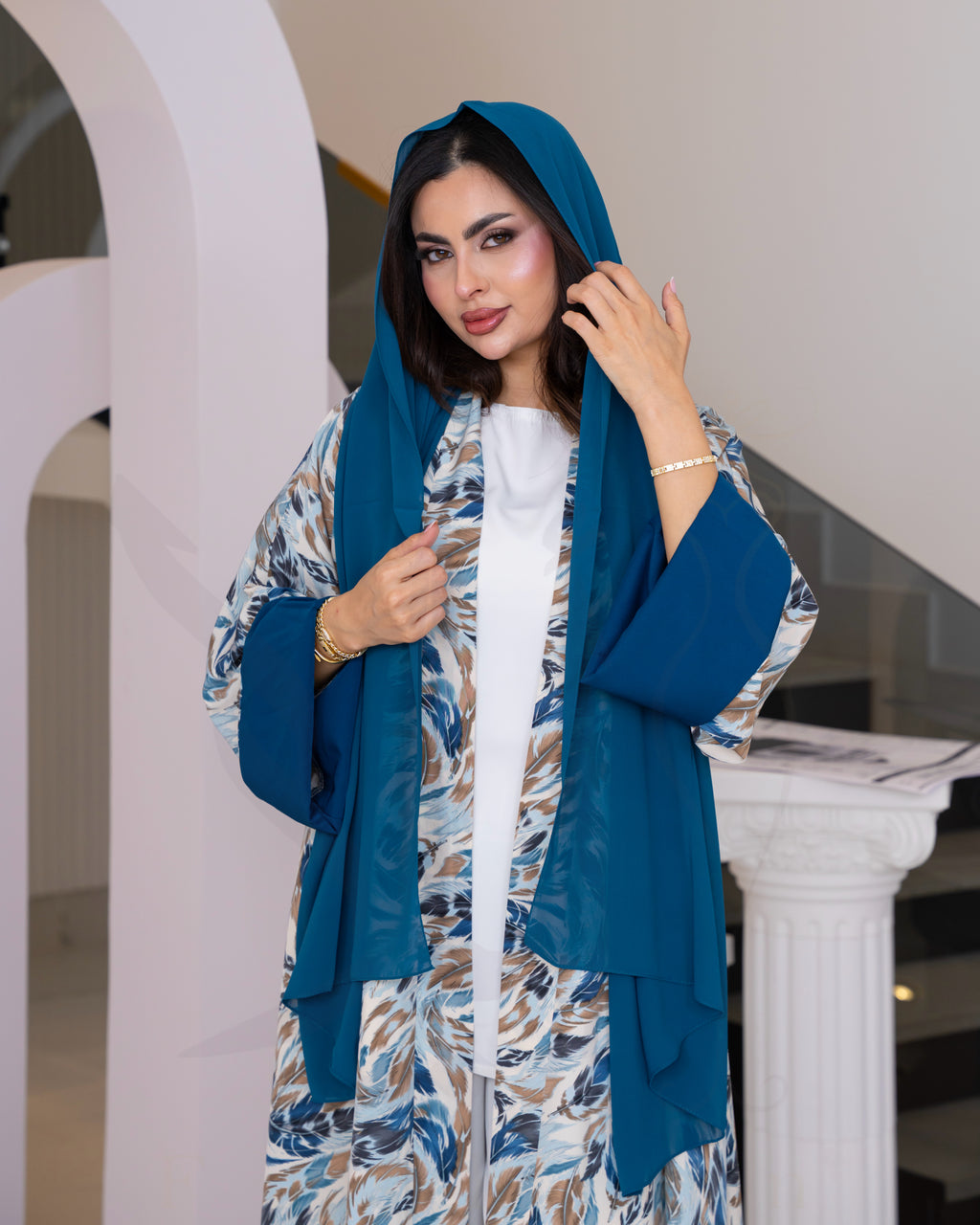 عباية حبر السلك المعرّقة – تركواز