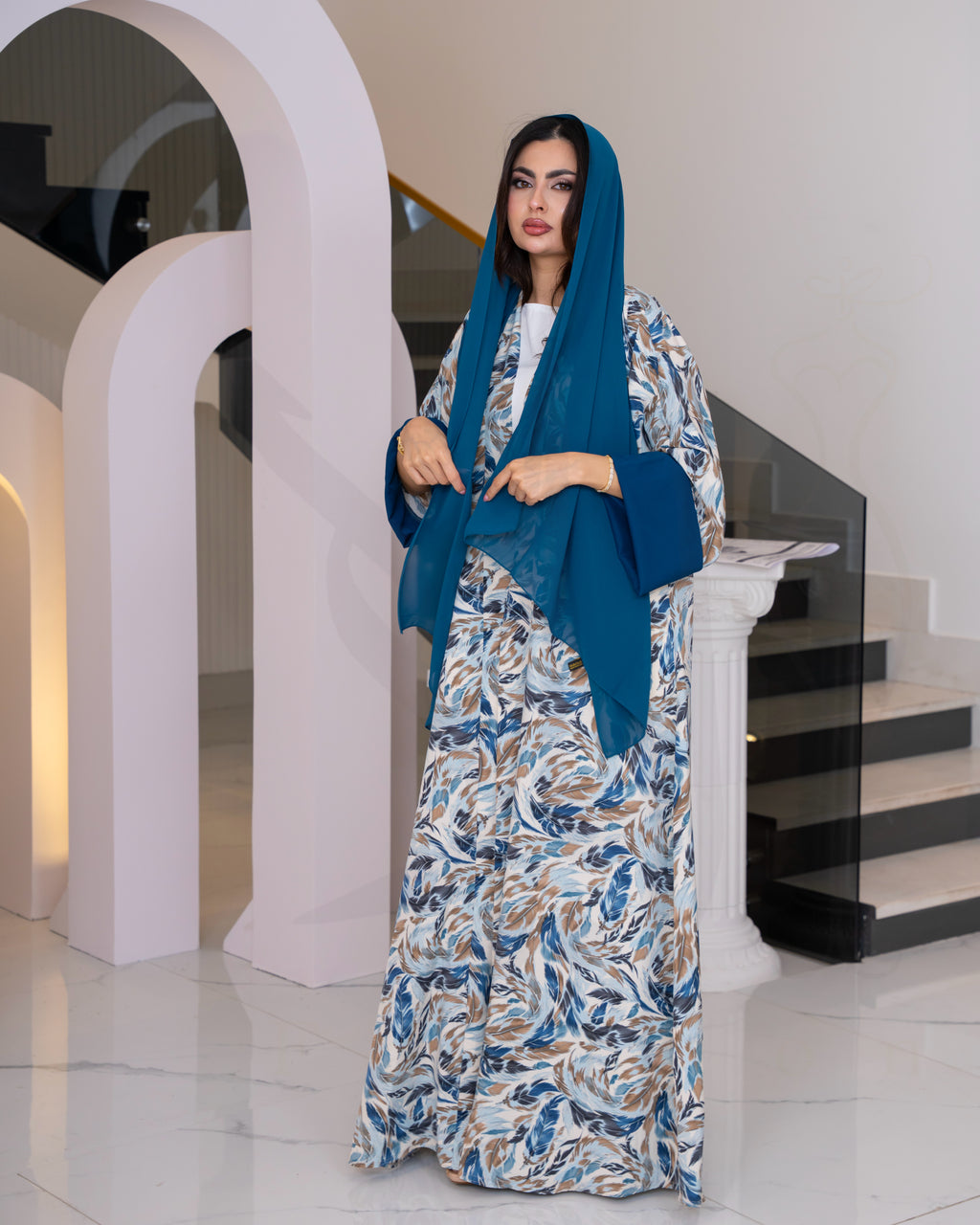 عباية حبر السلك المعرّقة – تركواز