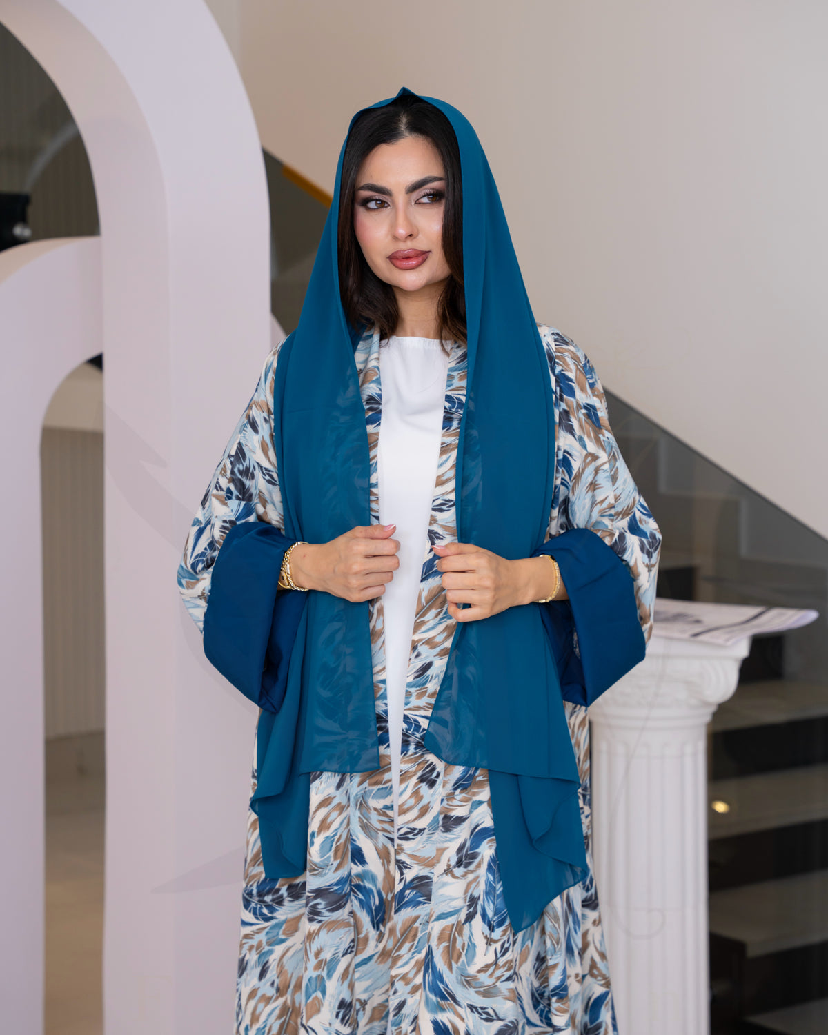 عباية حبر السلك المعرّقة – تركواز