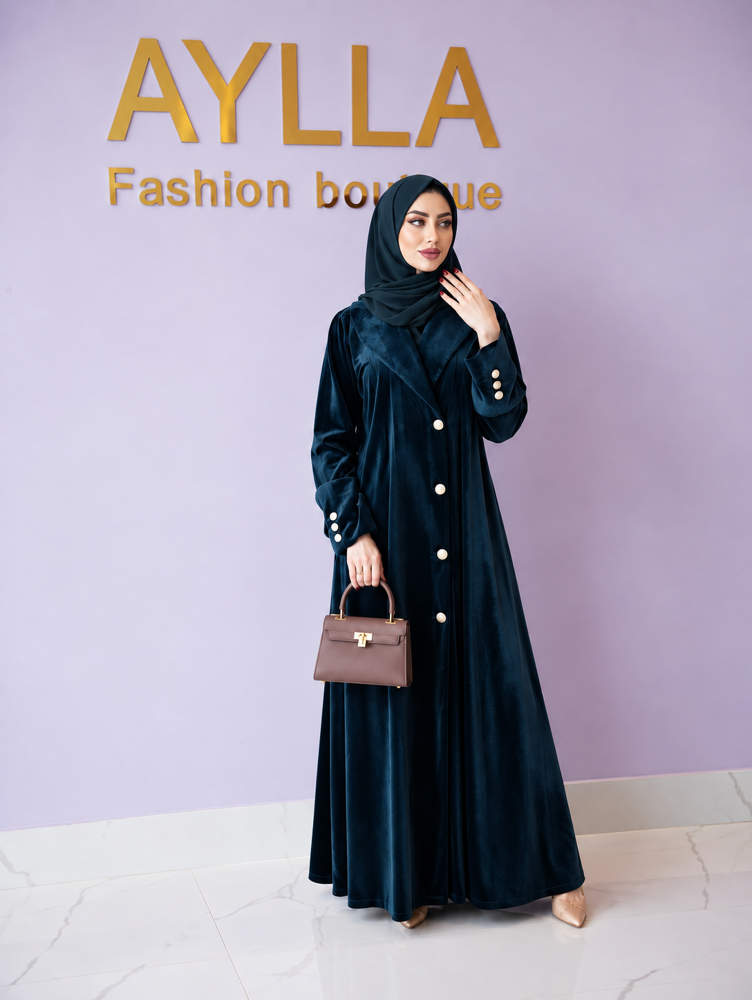 عباية المخمل الكويتي الفاخر – برغندي